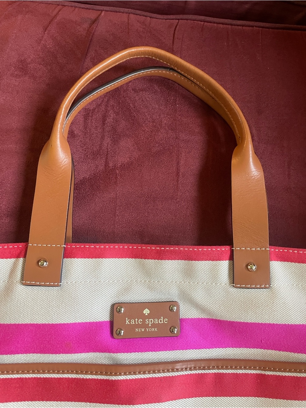 Kate Spade NY Oak Island Pink Striped Canvas Tote Bag